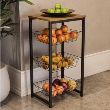 Imagem de Fruteira de Chão Cozinha Com Suporte Bebedouro D Agua 20 L Microondas Preto Fosco Aço Antiferrugem