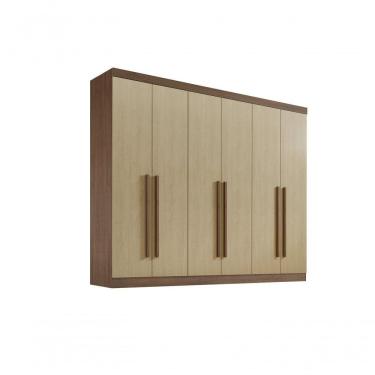 Imagem de Roupeiro 6 Portas 6 Gavetas Sem Pés Da Vinci Plus - D' Doro Castanho/linho