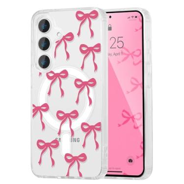 Imagem de UEEBAI Capa magnética para Samsung Galaxy S23 Plus, capa de arco compatível com MagSafe, fita fina sem fio, estética, capa protetora antiamarelamento à prova de choque para mulheres e meninas - rosa