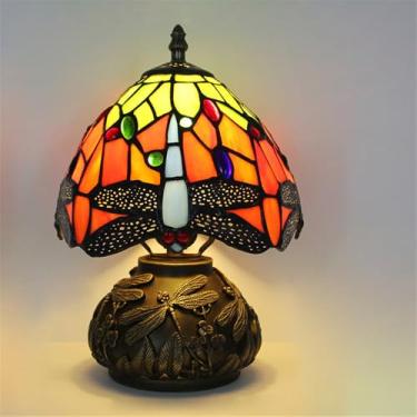 Imagem de Luminária de mesa retrô americana de luxo e criativa para sala de estar, quarto, cabeceira, escritório, casa de campo ou hotel, com vitral (Estilo 14)