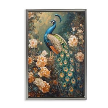 Imagem de Stupell Industries Arte de parede em tela flutuante emoldurada marrom pavão inspirado em Blue Morris, design por Petal Prints Design, 78 x 53 cm
