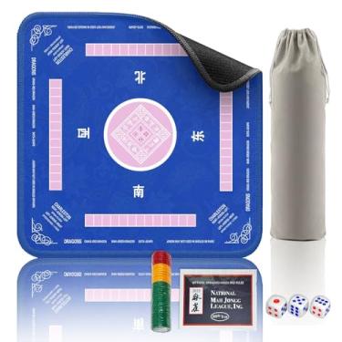 Imagem de anabox Mahjong Mat for Table - Non-Slip Foldable Felt Mat with Dice, Poker Chips & 4xRule Guides - Portable Mah Jongg Mat Playing for Chinese & American Mahjong/Poker/Board/Card Games/Dominoes