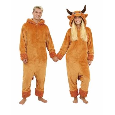Imagem de homwepajs Pijama adulto de vaca Highland, fantasia unissex de animal fofo, macacão cosplay de Halloween para mulheres e homens