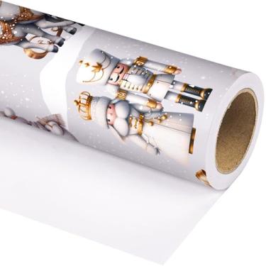 Imagem de Altarho Rolo de papel de embrulho de Natal branco para meninos, crianças, mulheres e homens - Quebra-nozes e Papai Noel, impressão de árvore de Natal, embrulho de presente para Natal, Ano Novo