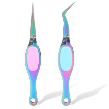 Imagem de Ymapinc 2 pinças reversas de aço inoxidável, pinça macia para artesanato faça você mesmo com pontas curvas e retas, ponta de agulha pontiaguda para fabricação de joias, pinças angulares de miçangas