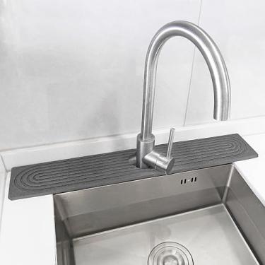 Imagem de Tapete de torneira de pedra para pia de cozinha com pés elevados, bandeja de pia de pedra de secagem rápida de diatomita de 59,9 cm de comprimento, protetor de pia de cozinha superabsorvente, protetor