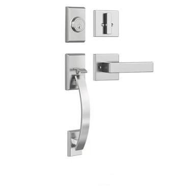 Imagem de SUYA Conjunto de fechadura de porta frontal resistente com fechadura de cilindro único e maçaneta - reversível para portas internas/externas esquerda/direita, acabamento em níquel acetinado