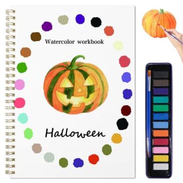 Imagem de Livro de exercícios em aquarela, livro de colorir de água, conjunto de tinta aquarela, livros de exercícios em aquarela para iniciantes, com conjunto de tinta aquarela de 12 cores com pincel