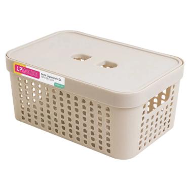 Imagem de Cesta Organizadora LP House Rattan com Tampa Bege 2L