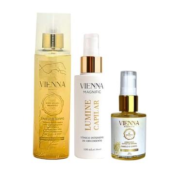 Imagem de Vienna Magnific, Kit Força e Brilho, Oil Reparador Multifuncional Com Óleo de Argan, Tônico de Crescimento Capilar Grau 2 Comprovado pela Anvisa, Body Splash Floral Adocicado Com Particulas de Brilho Douradas, Fortalecedor, Alta Fixação e Projeção, Estimulante, Hidratante, Vegano.