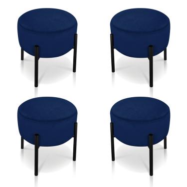 Imagem de Kit 04 Puffs Iron Suede Azul Marinho Base Preto Palito