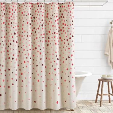Imagem de Jimuzi Cortina de chuveiro de linho para dia dos namorados, conjunto de cortina de chuveiro de tecido confete colorido com ganchos, cortinas de chuveiro fofas românticas para banheiro, cortina de