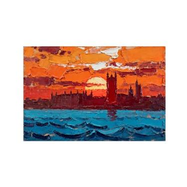 Imagem de Pintura abstrata texturizada sol praia No.3 Impressão em tela paisagem azul laranja decoração moderna 70x105cm27x41in sem moldura