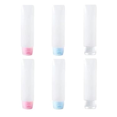 Imagem de Feilguee 6 frascos de viagem de 28 g, recipientes vazios recarregáveis, tubos de pasta de dente, pequenos dispensadores de espremer, dispensadores de bomba, recipientes recarregáveis