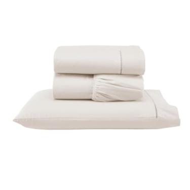 Imagem de Jogo de Lençol Solteiro Micropercal 300 Fios, 3 Peças, 100% Poliéster, Lençol com e sem Elástico e Fronha, com Ponto Palito (Versátil Completo/Palha, Jogo Lençol Solteiro 3 Pçs)