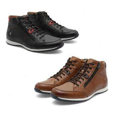 Imagem de Kit 2 Pares Sapatênis Masculino Couro Legítimo Cano Alto Venture com Zíper Lateral (Preto e Avelã, BR, Adulto, Numérico, 40)