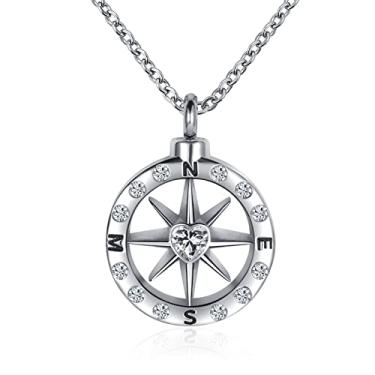 Imagem de LuxglitterLin Colar de urna de cremação de bússola náutica para cinzas azul-marinho âncora cristal memorial pingente joia com funil, Metal, Base