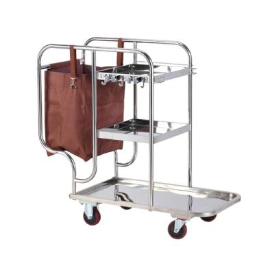 Imagem de TRGCJGH Carrinho de limpeza comercial de 3 prateleiras, carrinho de limpeza de aço inoxidável, carrinho utilitário de limpeza com saco de pano Oxford (roda vermelha)