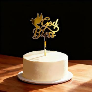 Imagem de God Bless Baptism Cake Topper - Keepsake Dove Design Cake Decoration for Christening & Holy Communion, Divine Celebration Elegant Baby Shower Cake Decor