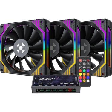 Imagem de Kit Cooler Fan Argb Fortrek Frosty Preto Com Controladora-controle