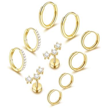 Imagem de Conjunto de brincos de cartilagem de argola pequena para mulheres Tragus Helix Conch Piercing Conjunto de joias com costas planas, Zircônia cúbica, Sem pedra preciosa