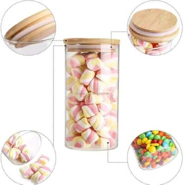 Imagem de 2 Unidades Pote Hermético Redondo 410ml Mantimentos Tampa Bambu Armazenar Alimentos