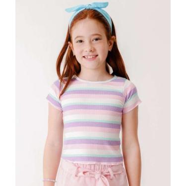 Imagem de Blusa Infantil Listrada Manga Curta Marisa Tam 4 a 10-25153, Branco, 8