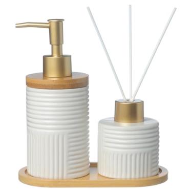 Imagem de Kit Lavabo Difusor Banheiro Bambu Dispenser Líquido / 373 (Branco)
