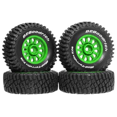 Imagem de Almencla Conjunto de 4 pneus de caminhão RC, peças de reposição resistentes para modelos DIY, modificações e upgrades, incluindo cubos de roda para escalas, Verde