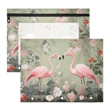 Imagem de SEHANY Pasta de lápis flamingo rosa com 3 anéis – Bolsa para documentos tamanho A4 com janela transparente para sala de aula, escritório, 2 peças