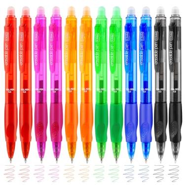 Imagem de USUAL Canetas apagáveis retráteis, 12 canetas de gel apagáveis coloridas de 0,5 mm, canetas de gel apagáveis pretas Make Mistakes Disappear Caneta de escrita suave para escritório, material de volta