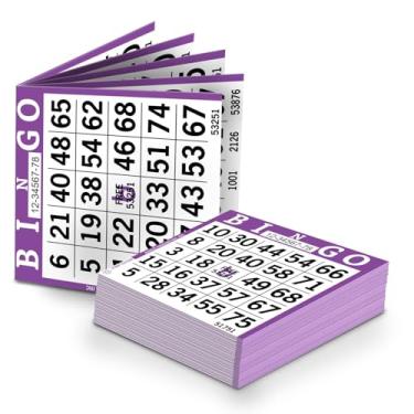 Imagem de Folhas de papel de bingo – 1 rosto, 10 x 10 cm – Pacote com 500 cartões descartáveis de bingo de uso único – Papel Dauber reciclável para idosos, adultos e eventos comunitários (Roxo)