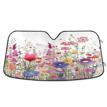Imagem de ATTX Wildflowers para-sol para para-brisas de carro 139.7 cm x 70.1 cm Protetor solar universal com proteção UV, persiana de janela frontal automática dobrável para caminhões Sedans SUVs #779