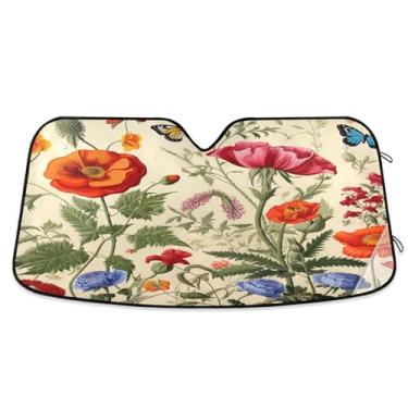 Imagem de ATTX Pára-brisas de carro flores aquarela 144.8 cm x 80.0 cm escudo solar universal com proteção UV, persiana de janela frontal automática dobrável para caminhões Sedans SUVs #472