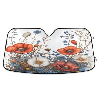 Imagem de ATTX Elegante Wildflowers para-sol para para-brisa de carro 134.6 cm x 59.7 cm Protetor solar universal com proteção UV, persiana de janela frontal automática dobrável para sedãs SUVs caminhões #10