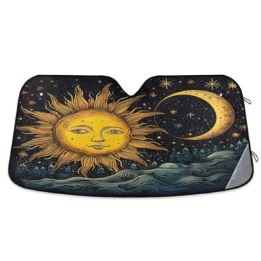 Imagem de ATTX Para-brisa de carro sol e lua 139.7 cm x 70.1 cm escudo solar universal com proteção UV, persiana de janela frontal automática dobrável para caminhões Sedans SUVs #843