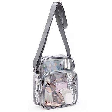 Imagem de TINYAT Bolsa transversal transparente para eventos de estádio para mulheres com alça larga ajustável bolsa de ombro transparente para esportes, Cinza, One Size