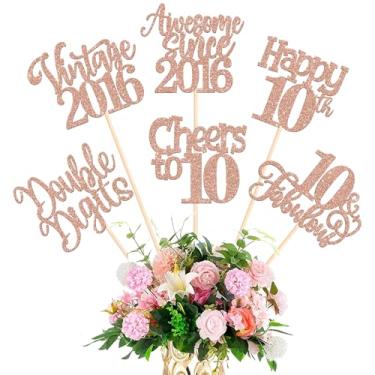 Imagem de 15 Pack Happy 10th Birthday Centerpiece Sticks Glitter Straight Outta 2015 Ten 10 Years Old Awesome Since 2015 Table Flower Centerpiece Sticks for 10 Fabulous Theme Party Supplies Rose Gold