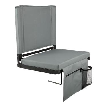 Imagem de Home-Complete Assento de arquibancada – Almofada de assento de estádio com bolso e porta-copos – Cadeira esportiva portátil larga – Assentos de estádio com suporte para as costas (cinza)