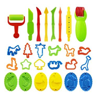 Imagem de Conjunto de Ferramentas para Massinha Modelar com 26 Peças Acessórios Vários Moldes Plástico Rodilhos Cortadores Educacionais Crianças Seguro Desenvolve Habilidade Manual Imaginação Uso em Sala Jardim