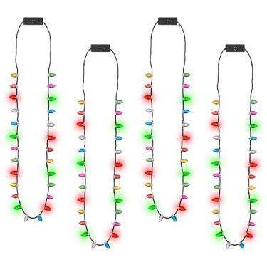 Imagem de 12 unidades de colar de Natal, lâmpadas de Natal que acendem a granel, acessórios para colares de lâmpadas de Natal com brilho colorido, 3 modos, lembrancinhas de festa para suéter feio de Natal e Ano