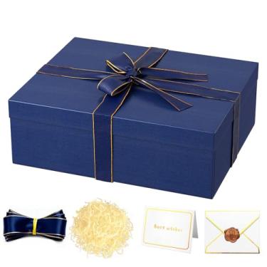 Imagem de JOYIT Caixa de presente azul 41 x 33 x 14 cm - Caixas de presente grandes com tampa para embalagem de presentes, aniversário, Natal, casamento, aniversário, caixa de presente grande com fita