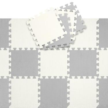 Imagem de Kit 18 tapete de atividades bebê Tatame infantil EVA grande Antiderrapante 30×30 1cm Branco+Cinza