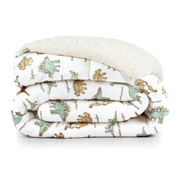 Imagem de Coberdrom Cobertor Lutti Solteiro Quarto Cama Infantiil Sherpa Manta Toque Lã de Carneiro Dinossauro Verde