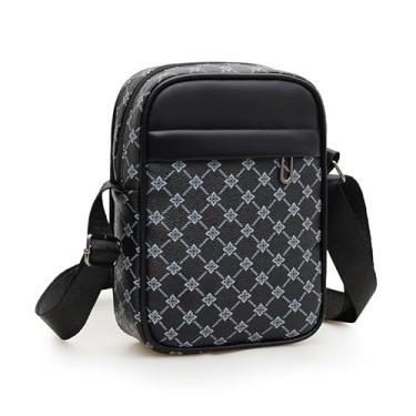 Imagem de Bolsa tiracolo quadriculada para homens, bolsa de ombro com alça ajustável, couro PU, bolsa masculina para viagens de negócios, Quadrado preto, Moderno