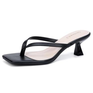 Imagem de Goderci Sandália feminina de salto baixo com bico aberto quadrado gatinho, Preto, 40