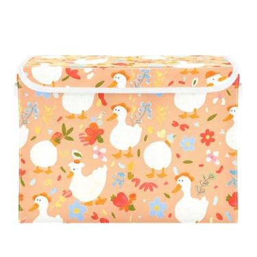 Imagem de xigua Cestos de armazenamento de patos brancos com tampas e alça de transporte, caixas de armazenamento dobráveis, organizadores de recipientes, cestos, cubo com capa para casa, quarto, armário
