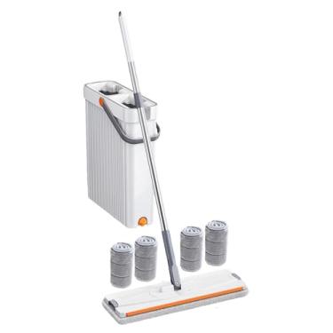 Imagem de Conjunto de Balde e Esfregona - Ferramenta De Limpeza Doméstica A Seco E Húmido Com 4 Almofadas De Microfibra,Esfregona e Balde para Limpeza de Pavimentos | Para Mármore Cozinha Casa de Banho Sala Jan