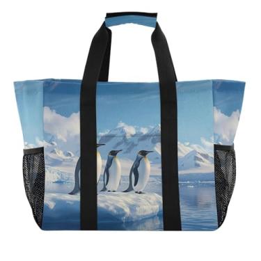 Imagem de Wassud Pinguins Sacolas de mercearia reutilizáveis grande bolsa organizadora de lona impermeável para praia, piquenique, lavanderia, viagem