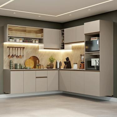 Imagem de Armário De Cozinha Completa De Canto 445cm Suspensa Crema Nice Madesa 04 Crema